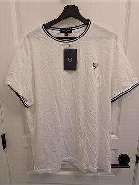 Fred Perry White T-Shirt with Black Twin-Tip Trim